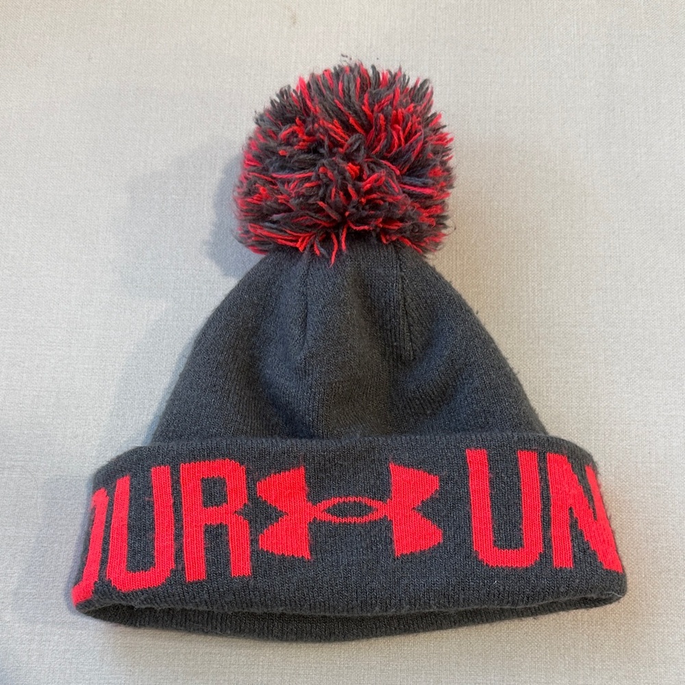 Under Armour Charcoal and Crimson Knit Beanie